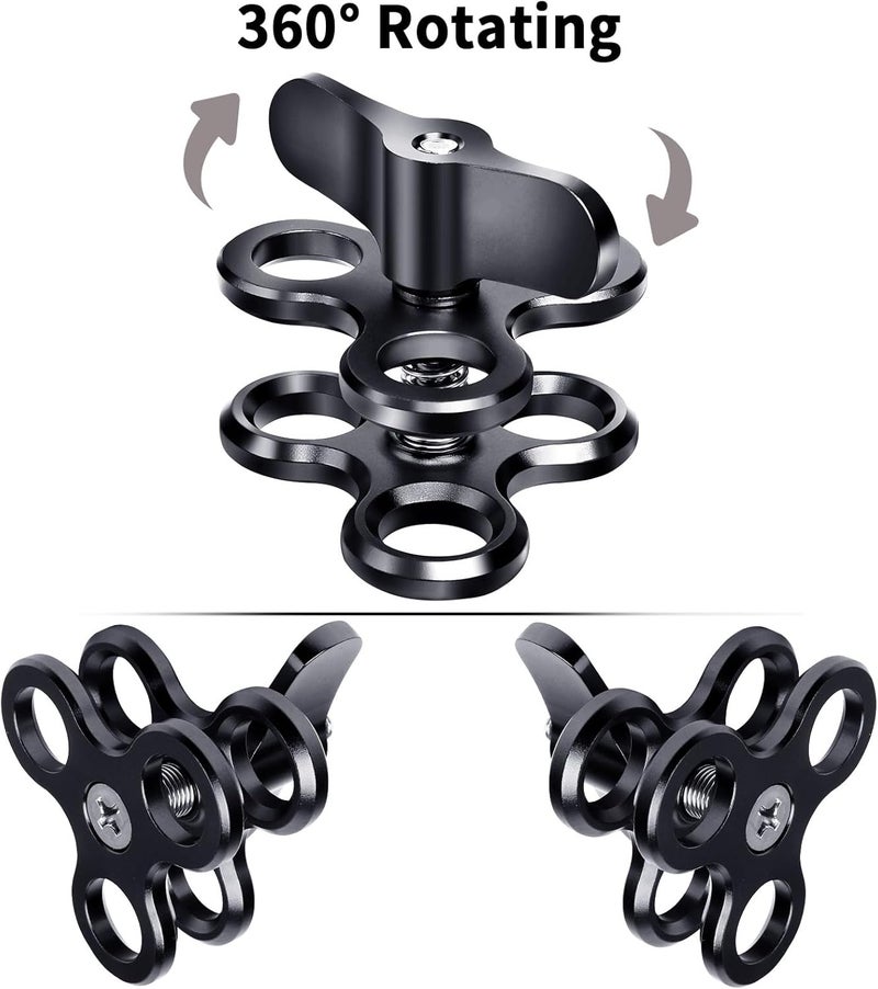 LetonPower 3-Hole 1" Aluminum Underwater Camera Clamp Ball Mount (2-Pack) - Underwater Bracket for Diving Light Arms & Camera Trays, Saltwater-Resistant Adapter for Scuba Photography/Videography Gear - Image 3